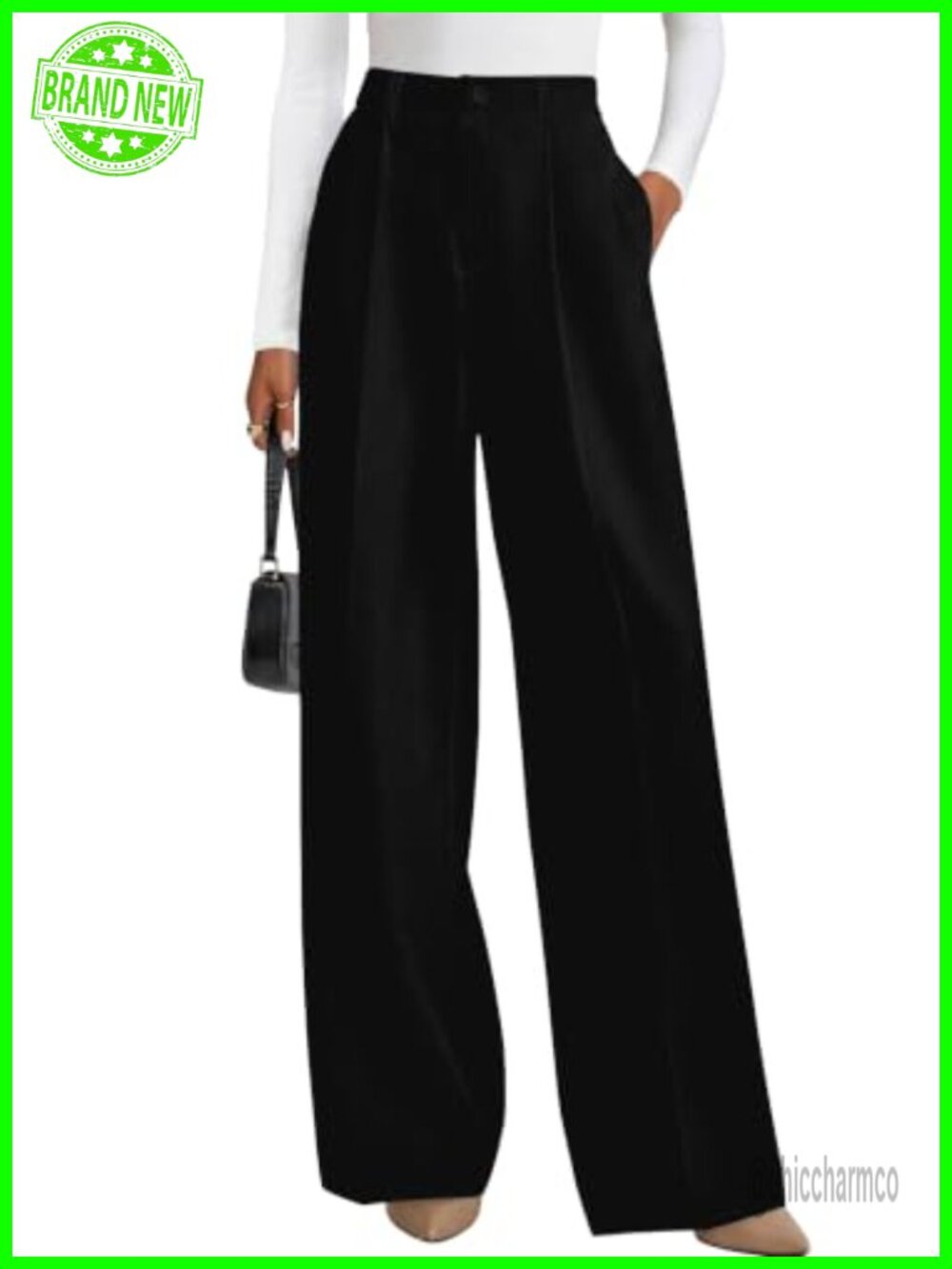 Wide Leg High Waist Dress Pants with Pockets Flowy Palazzo